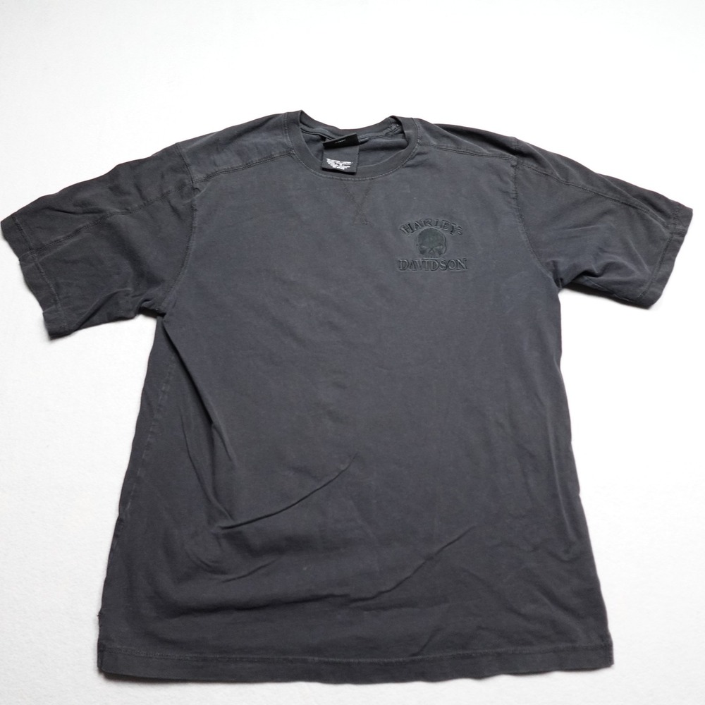 Harley-Davidson T-Shirt Men L Black Embroidered Skull Motorcycle Logo Cotton